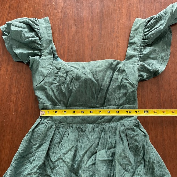 Women's Flutter Sleeve Mini Dress Hunter Green Size S Tie‎ Back Fairy Party Soft - Picture 9 of 14